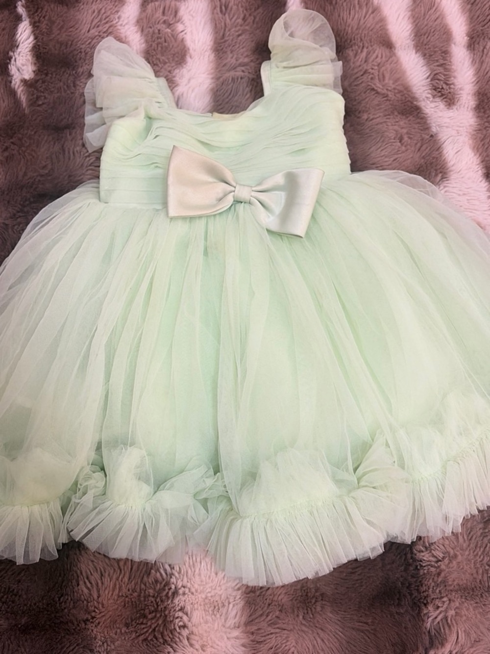 Girls Mint Tulle Party Dress with Bow
